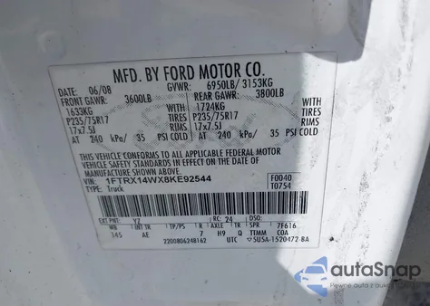2008 Ford F150 Stx/Xl/Xlt from USA, damaged, VIN 1FTRX14WX8KE92544
